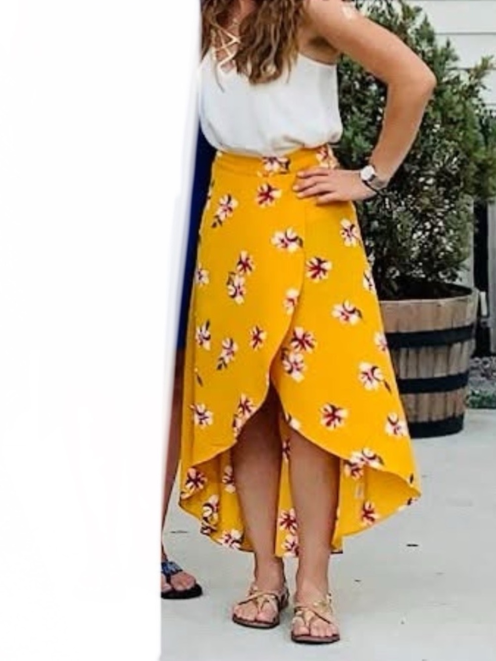 Floral Yellow High-Low Wrap Skirt